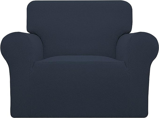 Easy-Going Stretch Oversized Chair Sofa Slipcover 1-Piece Couch Sofa Cover Furniture Protector Soft with Elastic Bottom for Kids Spandex Jacquard Fabric Small Checks Dark Blue