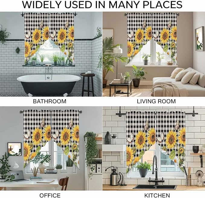 Sunflowers Swag Valances for Windows, Kitchen Window Curtains Swag for Cafe - Image 9