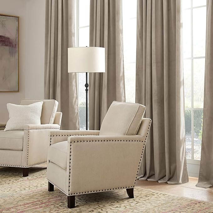 RYB HOME Camel Beige Velvet Curtains with Hook Tape, Extra Wide Thermal Insulated Privacy Protect Decorative Drapes for Living Room, W 62 x L 96 inches, 2 Panels Set