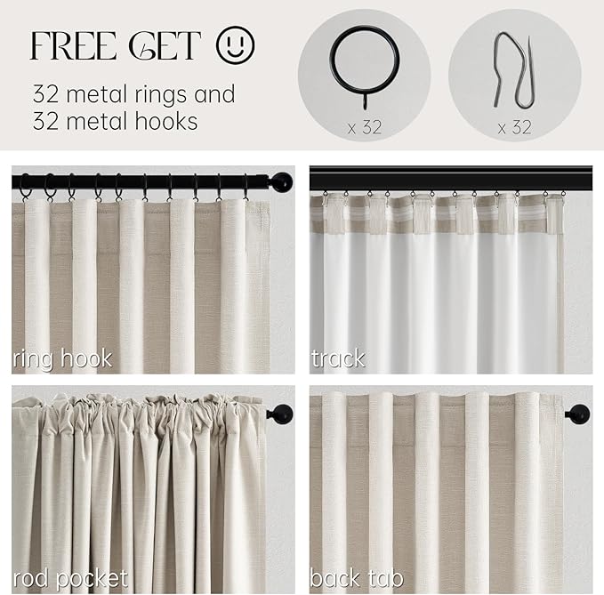 Topfinel 78 Inch Long Linen Blackout Curtains 2 Panels Set for Bedroom Back Tab Rod Pocket Pleated Boho Farmhouse Room Darkening Curtains for Sliding Glass Door,Cream Ivory, 52x78 in Length