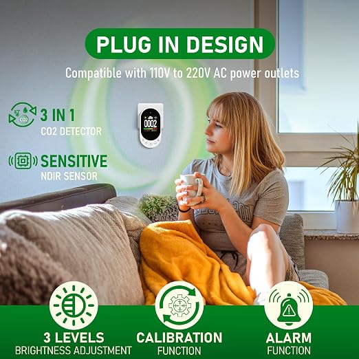 LSENLTY Upgraded CO2 Detector Plug in Wall Design, 3 in 1 Air Quality Detector - Image 4