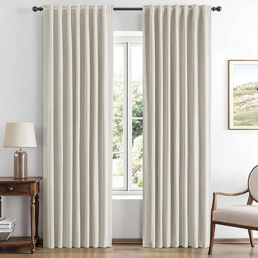 MIULEE 100% Blackout Linen Curtains for Bedroom, Light Cream Solid Luxury Decor Thermal Insulation Room Darkening Drapes for Living Room Nursery Back Tab Rod Pocket 42 x 84 Inches, 2 Panels