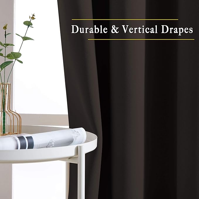 NICETOWN Blackout Curtains for Windows 54 inch Length - Solid Thermal Insulated Grommet Light Reducing Panels Window Treatment for Living Room (Toffee Brown, 2 Panels = 92" Wide)