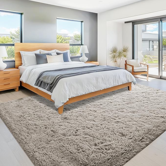 6x9 Area Rugs for Living Room: Fluffy Shag Soft Washable Rug Large Fuzzy Plush Indoor Carpet for Bedroom Nursery Playroom Kids Girls Boys Room (Grey Camel, 6'x9')