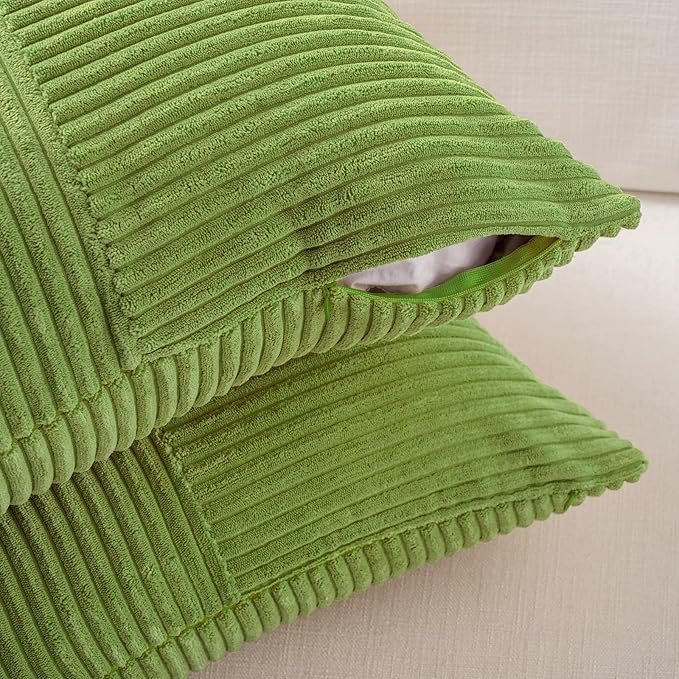 Fancy Homi Set of 2 Lime Green Euro Decorative Throw Pillow Covers 26x26 Inch for Bedroom Couch Bed, Farmhouse Boho Home Decor, Soft Cross Corduroy Patchwork Textured Square Cushion Case 66x66 cm