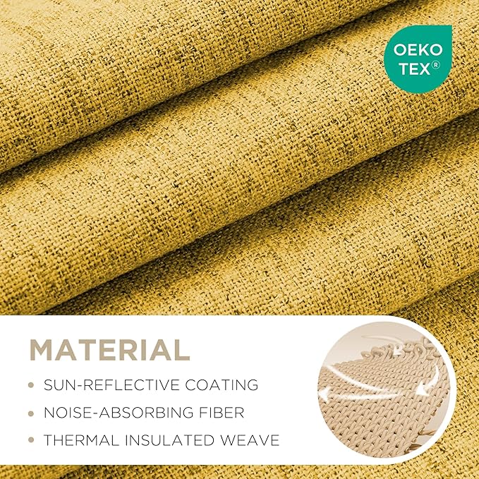 Joydeco Blackout Curtains for Bedroom - 72 Inch Long 100% Light Blocking 2 Panels Set Yellow Drapes, Thermal Insulated Room Darkening Curtains, Linen Textured for Living Room, Rod Pocket & Back Tabs