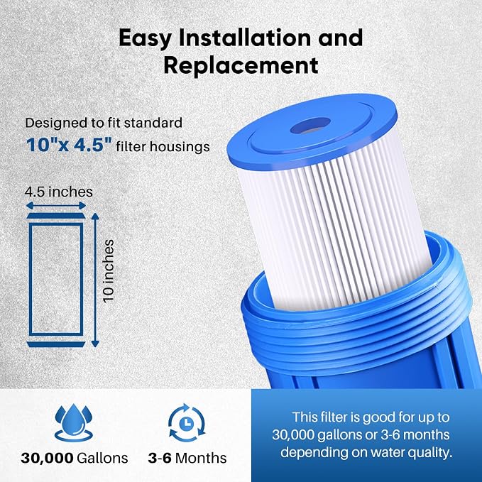 PUREPLUS 1 Micron 10" x 4.5" Whole House Pleated Sediment Filter - Image 7