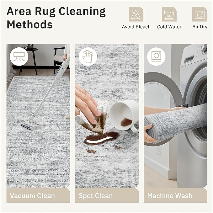 Soalmost 4x12 Wide Hallway Runners: Washable 12ft Runner Rug for Entryway Living Room Soft Vintage Non Slip Carpet Runner for Kitchen Dining Room Nursery Bedroom (Grey, 4x12ft)