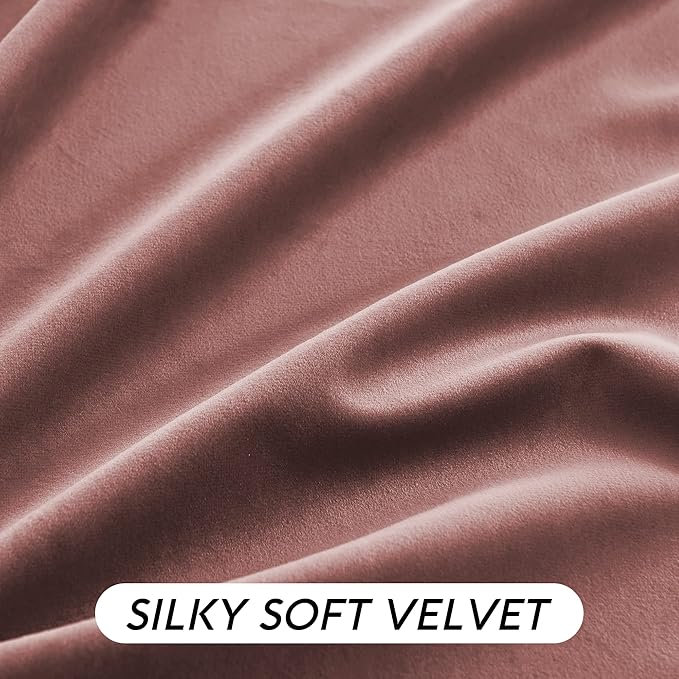 RYB HOME Dusty Pink Velvet Curtains 108 inch, Darkening Window Curtains for Living Room Energy Efficient Backdrop Festival Decor for Girls Bedroom Dining Room, Wild Rose, W52 x L108 inch, 2 Panel