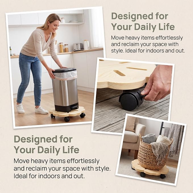 2 Pack 12" Plant Caddy with Wheels, Heavy Duty Wooden Rolling Plant Stands with - Image 4