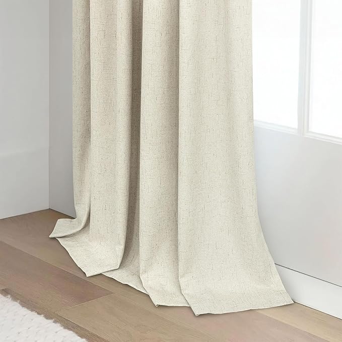 Extra Long Blackout Curtains for 10 Feet High Ceiling Living Room Large Window Back Tab Flax Linen Look Drapes 120 Inches Long 2 Panels Noise Cancelling Thermal Light Blocking Farmhouse Luxury Beige