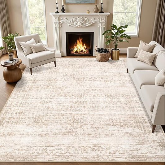 Area Rugs 10x14 Living Room Rug: Washable Rug Soft Vintage Boho Carpet Indoor Floor Non-Slip Stain Resistant Large Carpets for Bedroom Dining Room Farmhouse Nursery Home Office Beige