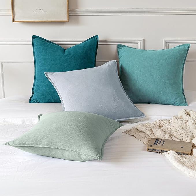 MIULEE Decorative Linen Euro Sham Pillow Covers 24x24 Turquoise Boho Farmhouse Neutral Couch Throw Pillows for Bed Pack of 2 Accent Coastal Modern Pillowcase Summer Sofa Livingroom Home Decor