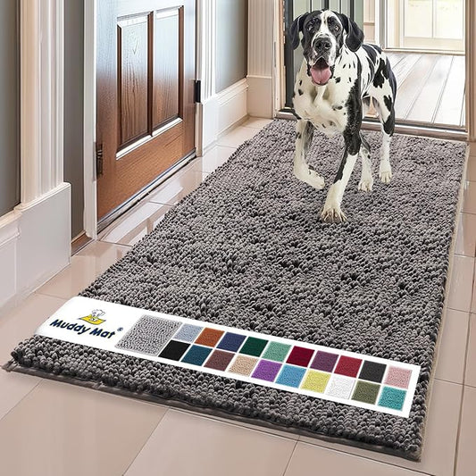 Muddy Mat® | Super Absorbent Door Mat Indoor, Microfiber Quick Dry Chenille Entryway Rug, Non-Slip Front Door Mat, Indoor Mats for Entryway, Machine Washable Pet Rug, Charcoal 24" x 72"
