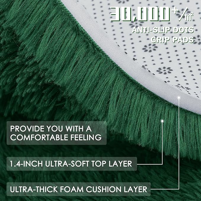 OLANLY Dark Green Round Rugs for Bedroom - Machine Washable, 3 ft Circle Area Rugs for Living Room, Soft and Fluffy Shaggy Carpet for Teen Girls and Boys, Nursery Rooms, Dorms, Home Decor Aesthetic