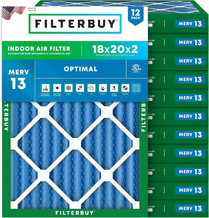 Filterbuy 18x20x2 Air Filter MERV 13 Optimal Smoke & Allergy Defense, by Filterbuy
