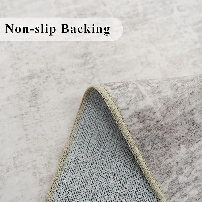 Washable 4x8 Hallway Area Rug: Abstract 8ft Water Resistant Soft Entry Kitchen Runner Rug Non-Slip Low Pile Carpet for Living Room Bedroom Thin Floor Mat for Bathroom Dining Room(4x8，Beige/Cream)
