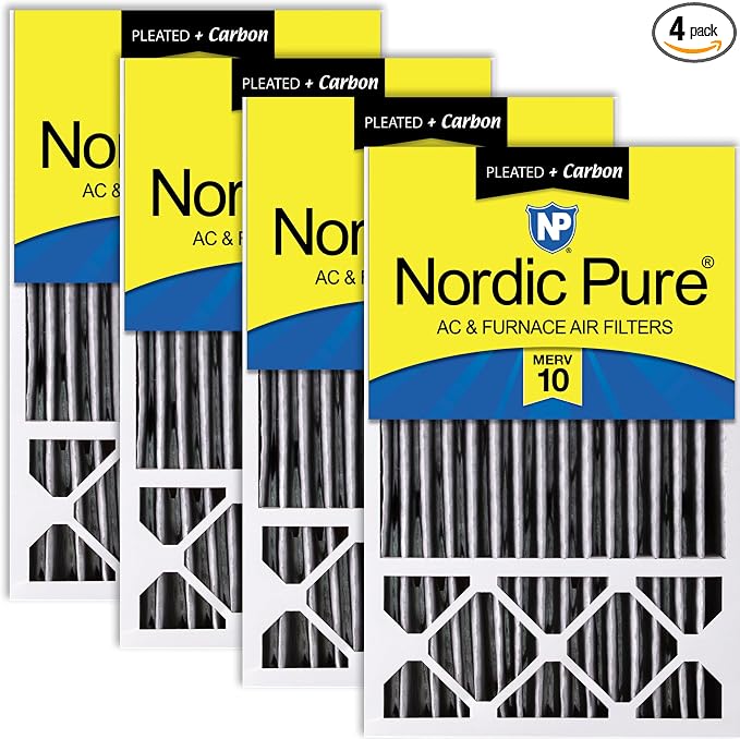 Nordic Pure 16x25x5 Pleated MERV 10 Plus Carbon Air Filters 4 Pack | Actual by NordicPure