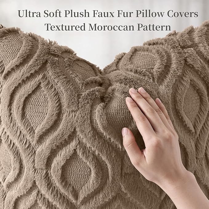 decorUhome Throw Pillow Covers 18x18 Inch Set of 2, Soft Plush Faux Wool Light Brown Solid Couch Pillow Covers, Accent Farmhouse Neutral Square Pillow Cases for Sofa Bed Living Room
