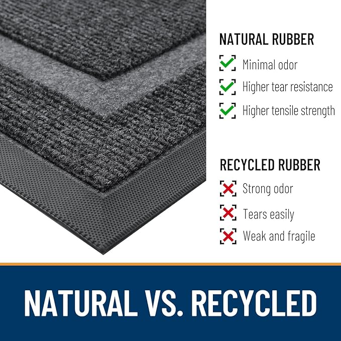 OLANLY Front Door Mat Indoor Outdoor Entrance, Waterproof All-Season, All-Weather Doormat, Sturdy Natural Rubber, Fade Resistant, Low Profile, Easy Clean Patio Porch Entryway Mat, 71x34, Grey