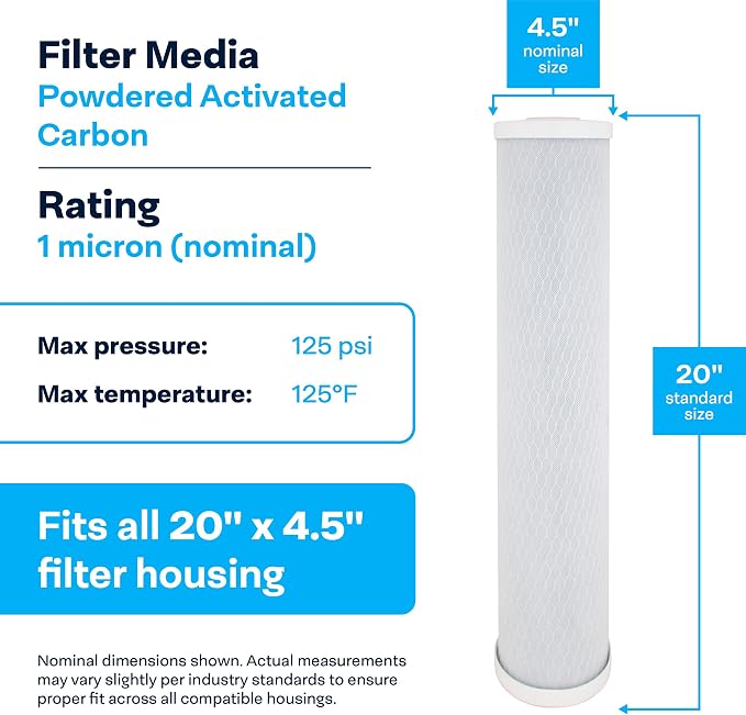 SpiroPure 20x4.5 1 Micron NSF Carbon Block Water Filter CB-45-2001 - Image 3