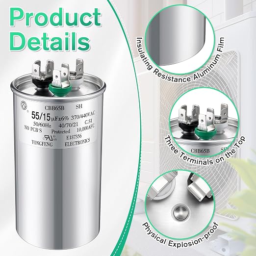 55+15 uF±6% 370/440V CBB65 Dual Run Round Capacitor - Image 3