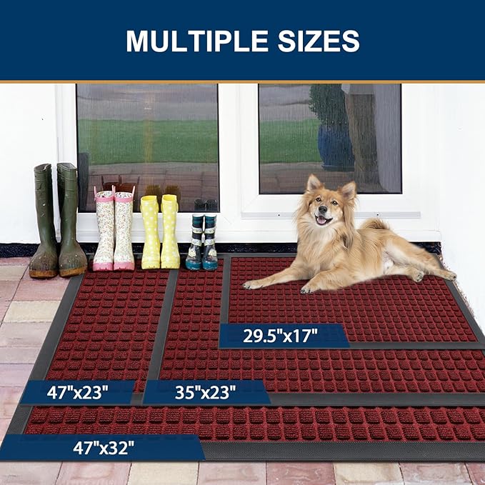 Smiry Front Door Mat Outside Entrance, Heavy Duty Natural Rubber Doormat, Non Slip, Trap Dirt and Moisture, Easy Clean, Low Profile Welcome Floor Mats for Indoor Outdoor Entry, 47x23 Inch, Red