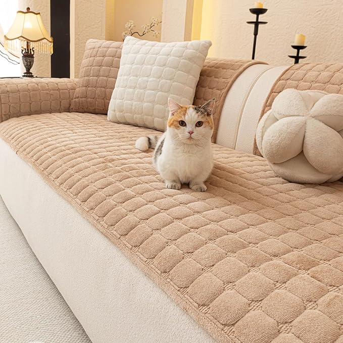 Velvet Couch Covers for Dogs, Dog Sectional Couch Covers, Pet Couchs Cover for Loveseat, Couchs Protector for Dogs, Sectional Sofa Cover for Pet Washable(1PC,Khaki,27.6"×59")