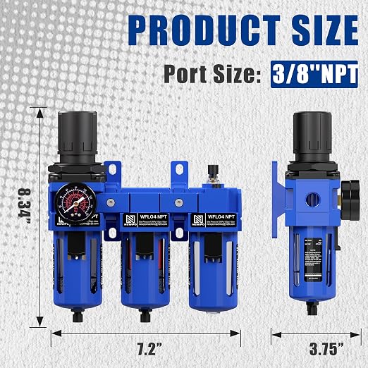 NEWPO 1/2" NPT Air Filter Regulator Lubricator Combo, 3 Stage Air Compressor - Image 2