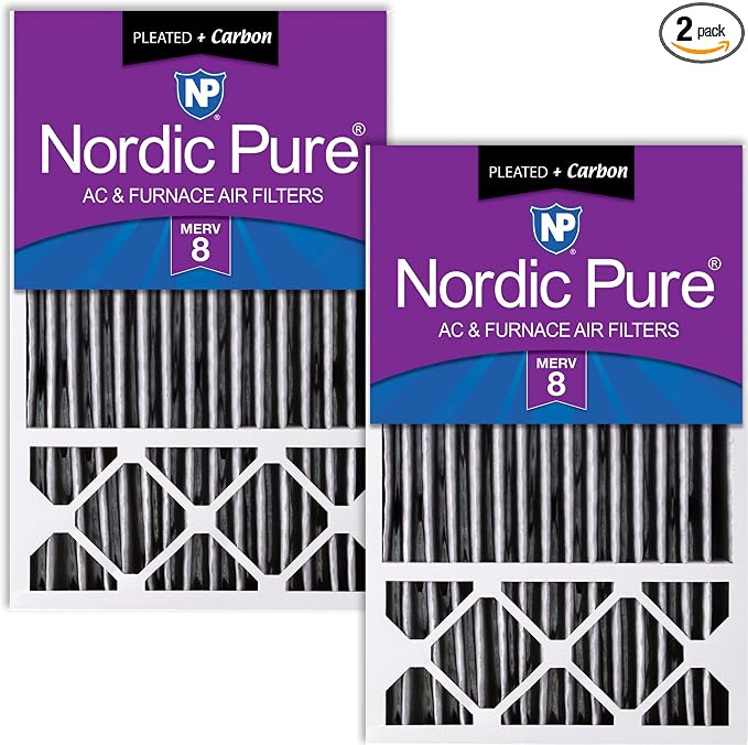Nordic Pure 16x25x5 Pleated MERV 8 Plus Carbon Air Filters 2 Pack | Actual by NordicPure