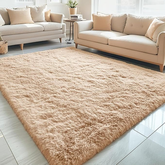 OLANLY 5x12 Machine Washable Large Area Rugs for Living Room, Bedroom, Soft Fluffy Shaggy Bedside Rug, Indoor Floor Carpet for Kids Girls and Boys, Dorms, Nursery, Home Decor Aesthetic, Beige