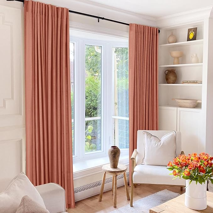 84 inch Linen Terracotta Curtains 2 Panels for Living Room Back Tab Light Filtering Semi Sheer Rust Colored Curtains 84 inches Long Soft Thick Cotton Cloth Textured Rustic Boho Farmhouse Room Decor