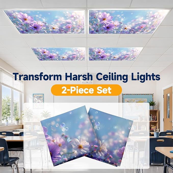 2 Pack Dreamy Purple Flower Decorative Ceiling Light Covers, Magnetic 4x2 Ft - Image 6