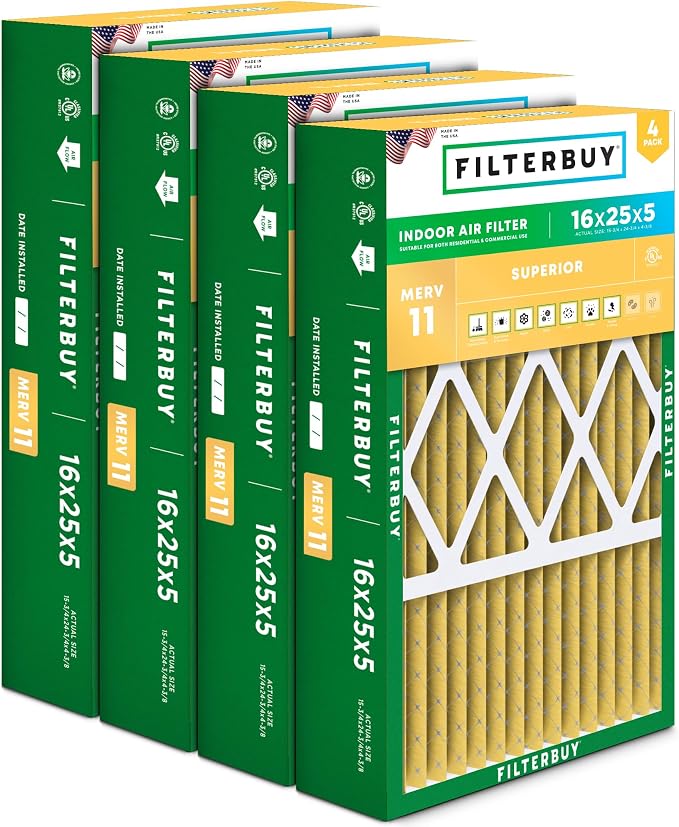Filterbuy 16x25x5 Air Filter MERV 11 Superior Pet & Allergy Defense, Pleated by Filterbuy