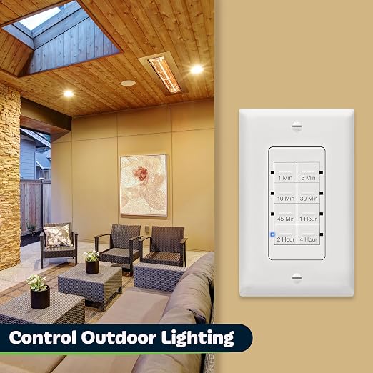 TOPGREENER Wall Countdown Timer Switch, 1-5-10-30-45 min, 1-2-4 Hour, Light - Image 2