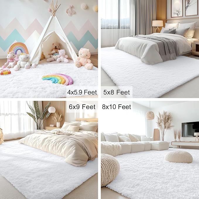 OLANLY 3x6 Machine Washable Runner Rugs for Hallway, Soft Fluffy Shaggy Bedside Rugs for Bedroom, Living Room, Indoor Floor Carpet for Kids Girls and Boys, Nursery Rooms, Home Decor Aesthetic, White