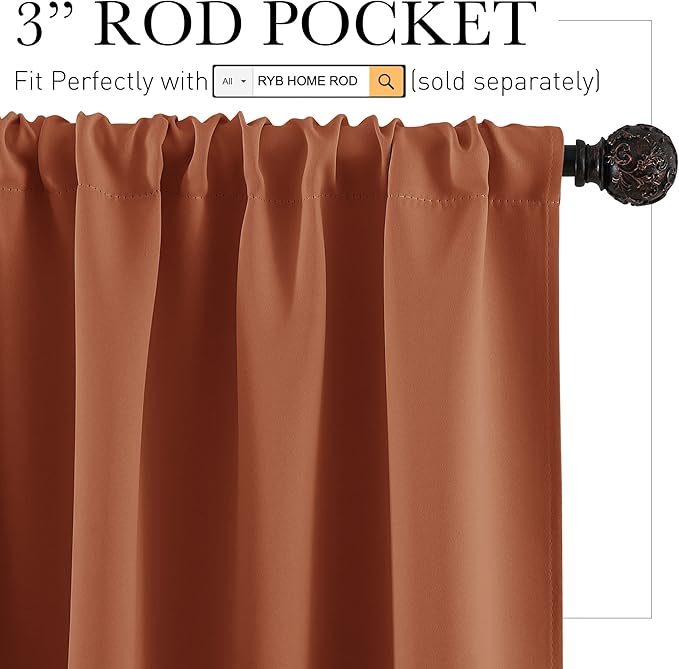 RYB HOME Cafe Blackout Curtains 24 inch Length, RV Curtains for Camper Windows, Mini Short Small Insulating Light UV Blocking Privacy Half Window Tiers, Width 29 by Length 24, Burnt Orange, 2 Panels