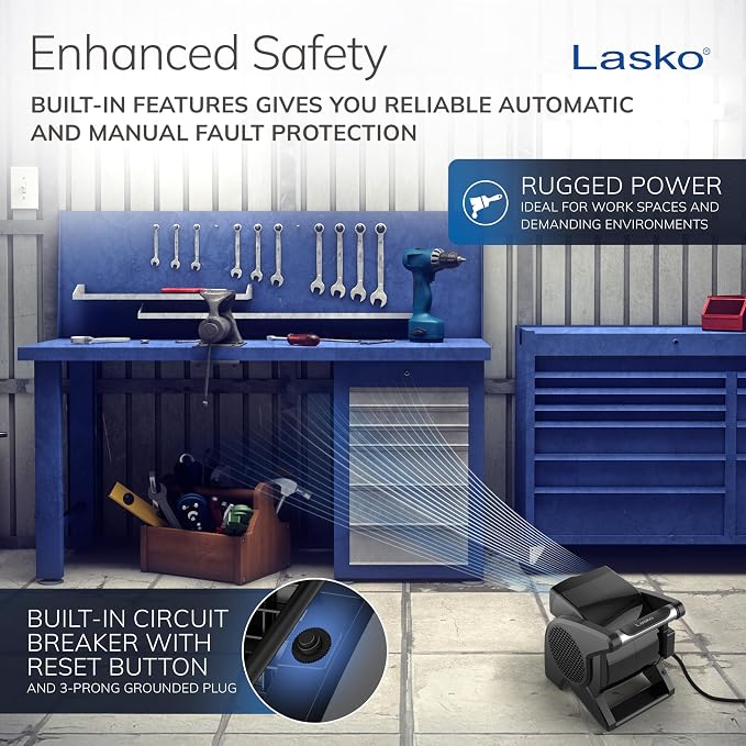 Lasko High Velocity Fan, 375 CFM, Professional Utility Pivoting Blower Fan - Image 6