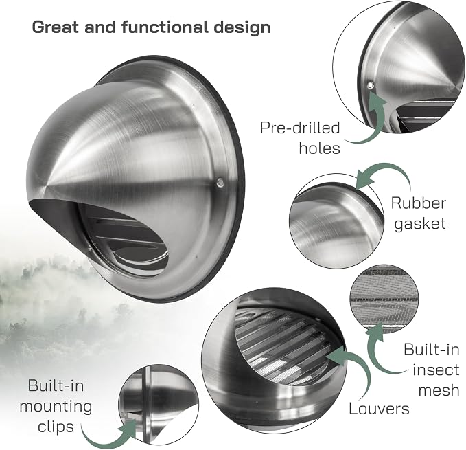 Vent Systems 5 Inch Stainless Steel Round Dryer Vent Cover - Image 3