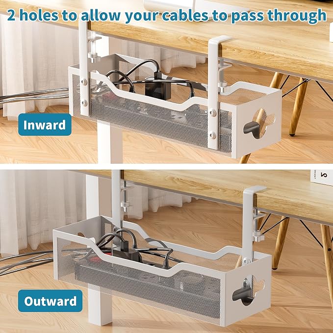 Under Desk Cable Management Tray 2 Pack, No Drill Cable Organizer - Image 2