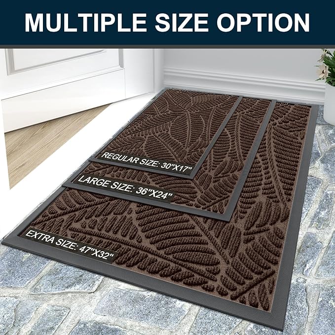 Colorxy Waterproof Doormat, Sturdy Natural Rubber Front Door Mats, Non Slip Low Profile Indoor Outdoor Entrance Mat, Stain Resistant Easy Clean Floor Mat for Patio or Entryway, 36''x24'', Dark Brown