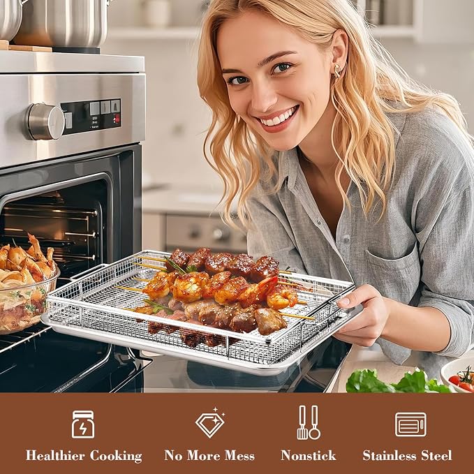 4PCS Air Fryer Basket for Oven, Nonstick Stainless Steel Baking Sheet - Image 7