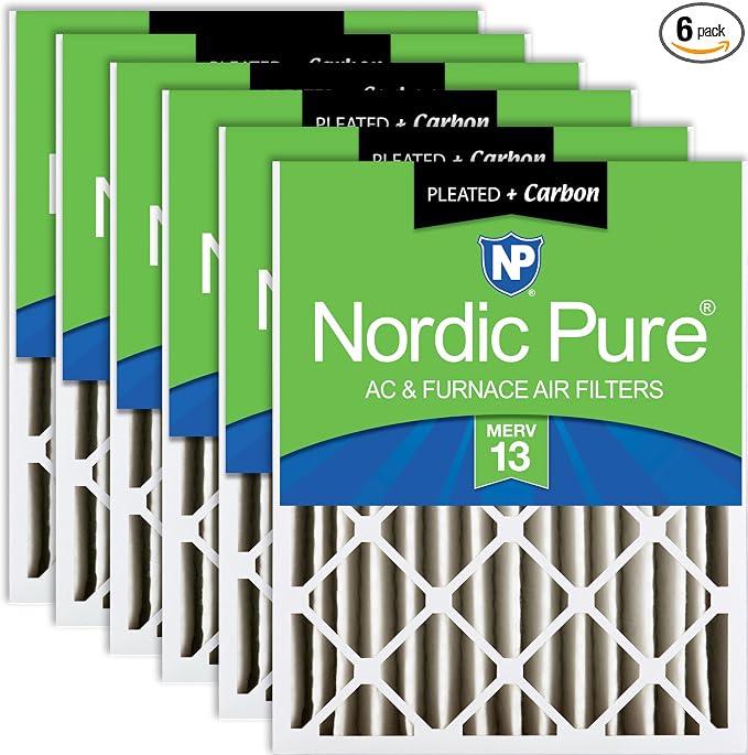 Nordic Pure 20x24x4 Pleated Pleated MERV 13 Plus Carbon Air Filters 6 Pack | by NordicPure