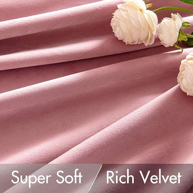 MIULEE Velvet Curtains 84 inches 2 Panels - Luxury Blackout Curtains for Girls Bedroom Nursery Living Room Thermal Insulated Super Soft Window Drapes Rod Pocket & Back Tab, Blush Pink, W52 x L84 inch