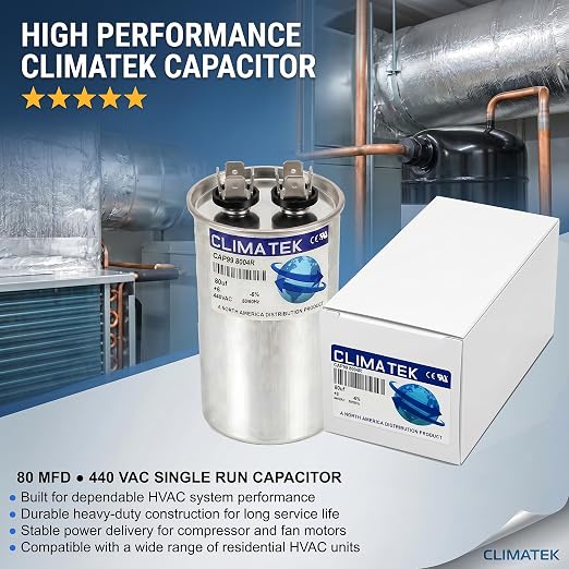 ClimaTek 80 MFD 370/440 Volt VAR Run Round Capacitor CAP99-8004R - Image 2
