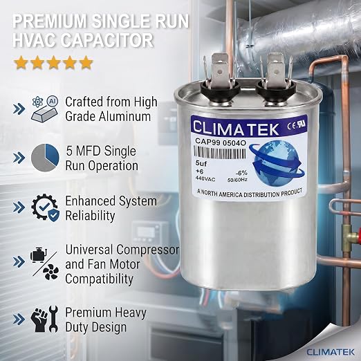 ClimaTek 5 MFD 370/440 Volt VAC Run Oval Capacitor CAP99-0504O - Image 5