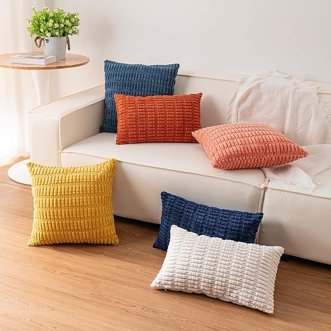 Pack of 2 Corduroy Decorative Throw Pillow Covers 16x16 Inch Soft Striped Pillow Covers Modern Farmhouse Home Decor for Sofa Living Room Couch Bed（Wine Red）