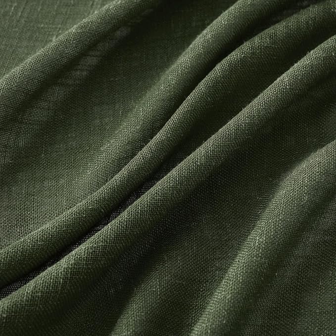MIULEE Olive Green Linen Curtains 120 Inches Long for Bedroom Living Room, Soft Thick Linen Textured Window Drapes Semi Sheer Light Filtering Back Tab Rod Pocket Burlap Look, 2 Panels