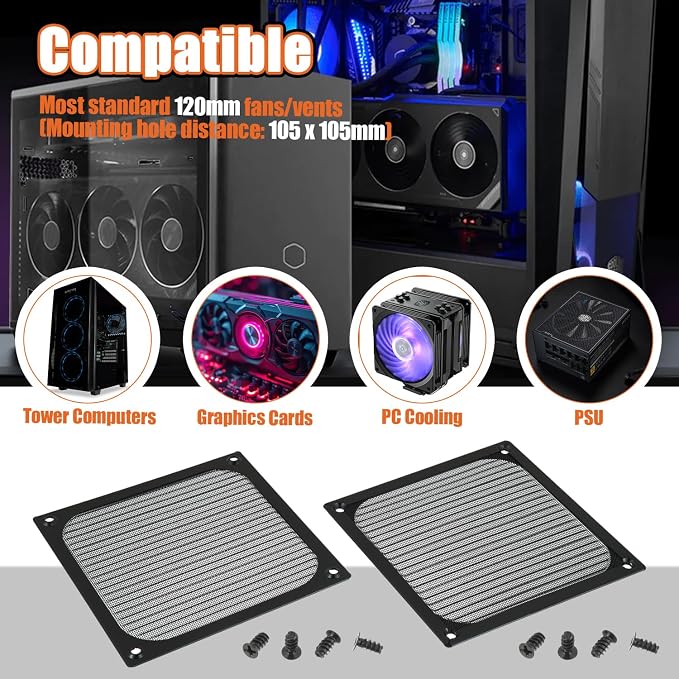 2Pack 120 x 120mm Computer Fan Filter Grills Dust Mesh Magnetic Frame PC Case - Image 7