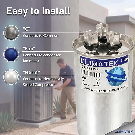 ClimaTek Round Capacitor Replaces Carrier # P291-4554RS | 45/5 uf MFD, 370/440 - Image 3
